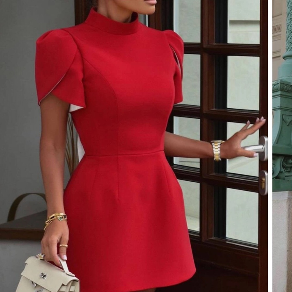 Trendy Red Puff Sleeve Dress